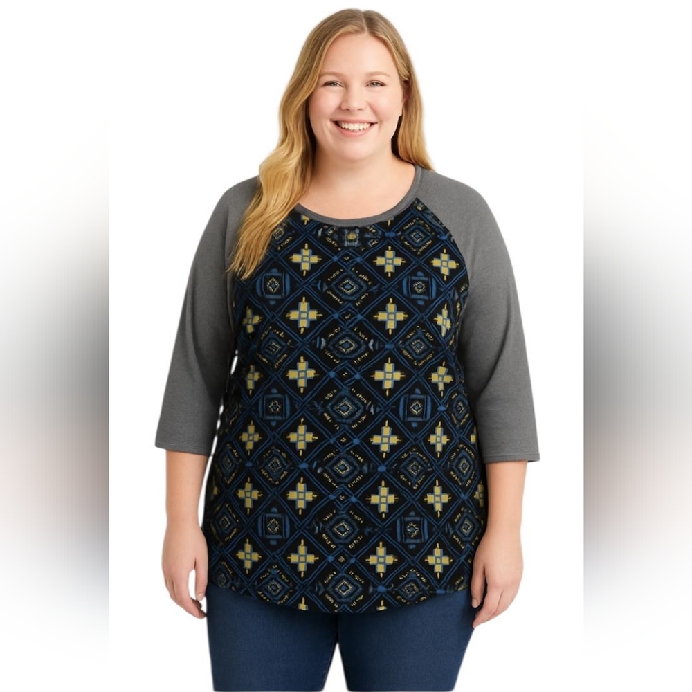 LuLaRoe Geometric Pattern Top - Black, Yellow, Blue
